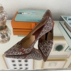 Michael Kors Monogram Heels with Gold Accents